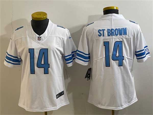 Womens Detroit Lions #14 Amon-Ra St. Brown White Vapor Limited Stitched Football Jersey(Run Smaller)->women nfl jersey->Women Jersey